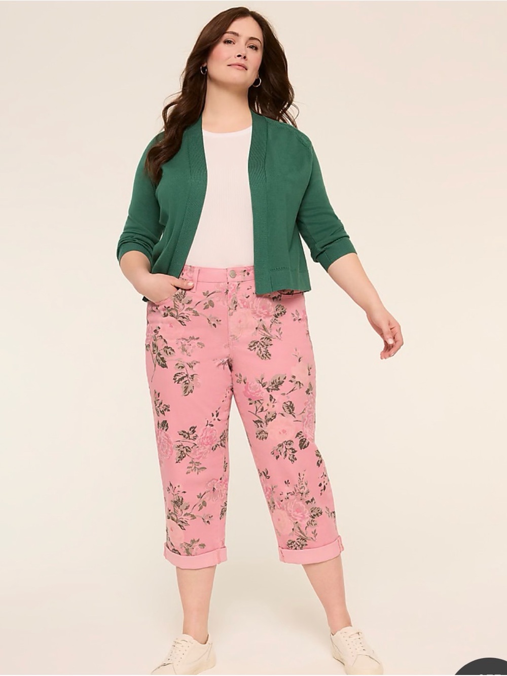 Lane Bryant 18P Mid-Rise Boyfriend Capri pink floral